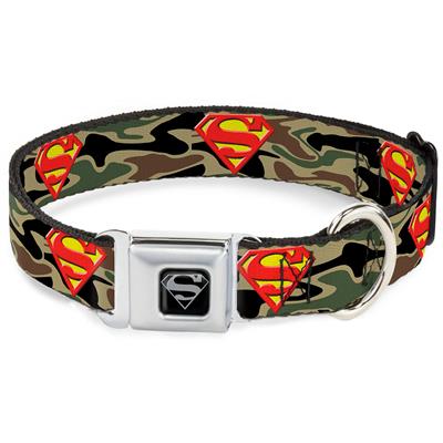 S-Shield Black/Silver Seatbelt Buckle Collar - Superman Shield Camo Olive