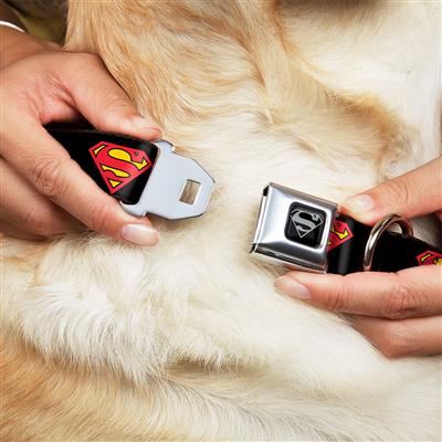 S-Shield Black/Silver Seatbelt Buckle Collar - Superman Shield Black