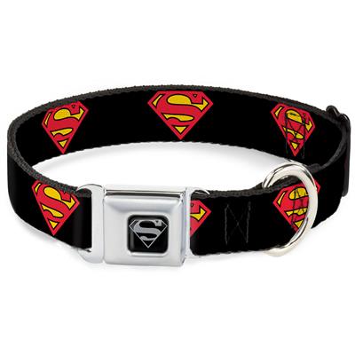 S-Shield Black/Silver Seatbelt Buckle Collar - Superman Shield Black