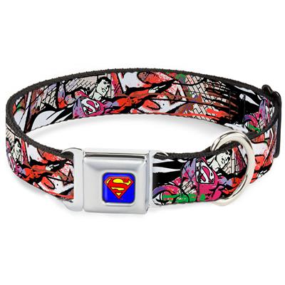 Superman Blue Seatbelt Buckle Collar - Superman Color Flying Bricks Scene