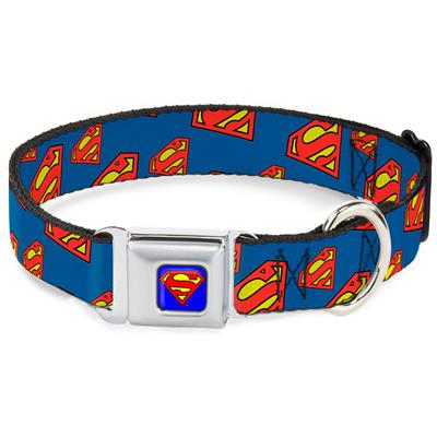 Superman Blue Seatbelt Buckle Collar - Super Shield Diagonal Royal Blue/Red