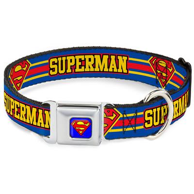 Superman Blue Seatbelt Buckle Collar - SUPERMAN/Shield Stripe Blue/Yellow/Red