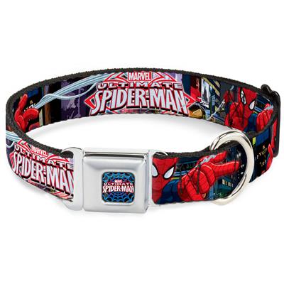 Ultimate Spider-Man/Web Full Color Seatbelt Buckle Collar - THE ULTIMATE SPIDER-MAN Swinging City Poses