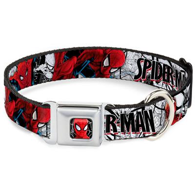 Ultimate Spider-Man Face/Web Full Color Seatbelt Buckle Collar - SPIDER-MAN Action Poses/Comic Scenes White/Black/Red