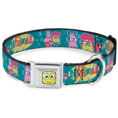 Sponge Bob Face CLOSE-UP Full Color Seatbelt Buckle Collar - Patrick, SpongeBob & Gary NOT NORMAL Aqua
