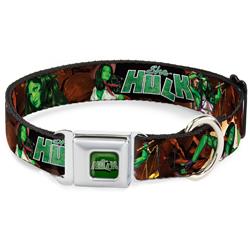 SHE HULK Logo Full Color Greens Seatbelt Buckle Collar - SHE-HULK Comic Book Cover Poses/Rocks