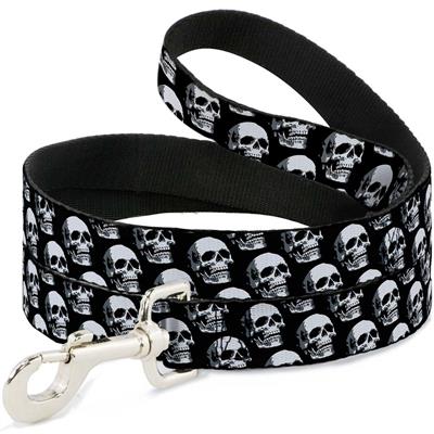 Dog Leash - 3-D Skulls Repeat Black/Grays/White