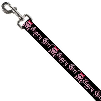 Dog Leash - Angry Girl Black/Pink