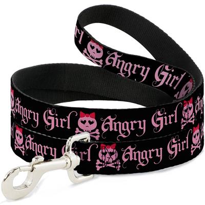 Dog Leash - Angry Girl Black/Pink