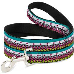 Dog Leash - Aztec14 Seafoam Green/White/Pink/Lime Green/Black