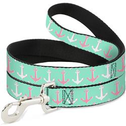 Dog Leash - Anchor2 CLOSE-UP Green/Pink/White