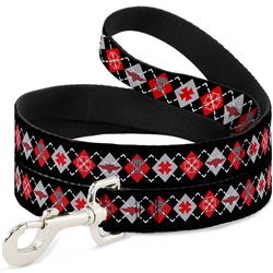 Dog Leash - Buckle-Down Argyle Black/Red/Gray