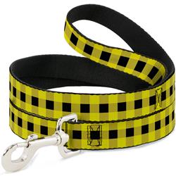 Dog Leash - Buffalo Plaid Black/Neon Yellow