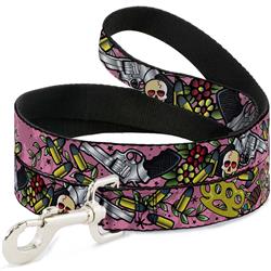 Dog Leash - Born to Raise Hell CLOSE-UP Pink
