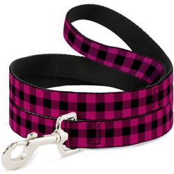 Dog Leash - Buffalo Plaid Black/Fuchsia