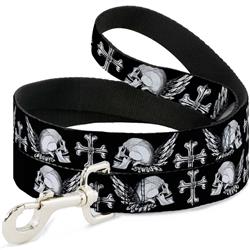Dog Leash - Buckle-Down Skulls w/Wings Black/White