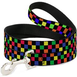Dog Leash - Checker Black/Multi Neon