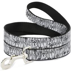 Dog Leash - Crosses Assorted Distressed White/Black