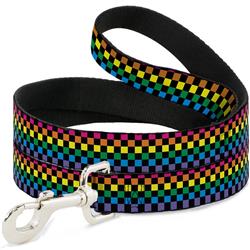 Dog Leash - Checker Black/Neon Rainbow