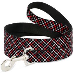 Dog Leash - Criss Cross Plaid Black/Gray/Red
