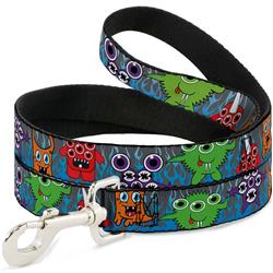 Dog Leash - Cute Monsters Gray/Flame Blue