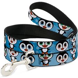 Dog Leash - Cute Penguins Blue Bubbles
