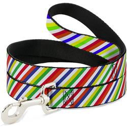 Dog Leash - Diagonal Stripes White/Multi Neon
