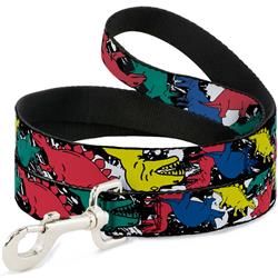 Dog Leash - Dinosaurs/Paint Splatter Black/White/Multi Color