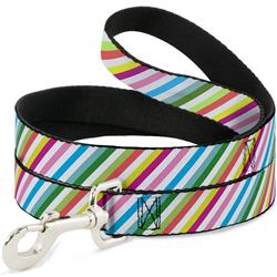 Dog Leash - Diagonal Stripes White/Multi Color