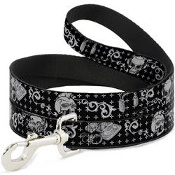 Dog Leash - DJ Skulls Black/Gray