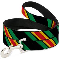 Dog Leash - Diagonal Stripes Black/Green/Yellow/Red