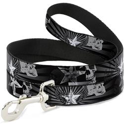 Dog Leash - Die Hard Skulls & Stars1 Black/Grays