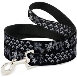 Dog Leash - Elegant Crosses/Stars/Studs Black/Grays