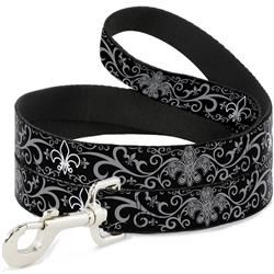 Dog Leash - Fleur-de-Lis w/Filigree Black/Gray