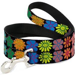 Dog Leash - Flowers Black/Multi Color