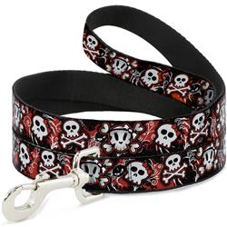 Dog Leash - Girlie Skull Black/Red