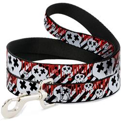 Dog Leash - Girlie Skull Black/White w/Red Paint Drips