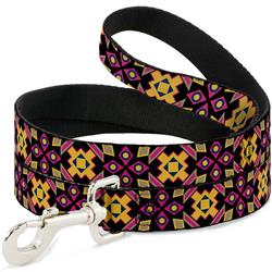 Dog Leash - Geometric Sunburst Black/Pink/Yellow/Blue
