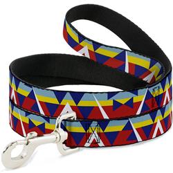 Dog Leash - Geometric Triangles/Stripe Red/White/Blues/Yellow