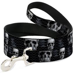 Dog Leash - Geometric 3-D Skull Face/Chevron Black/Grays/White