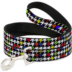 Dog Leash - Houndstooth Black/White/Multi Neon