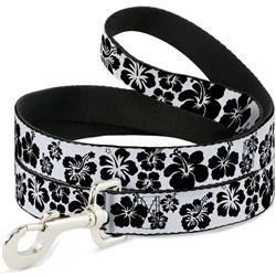 Dog Leash - Hibiscus White/Black