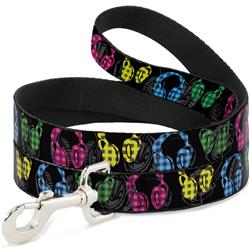 Dog Leash - Headphones Buffalo Plaid Black/Neon