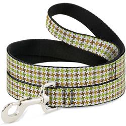 Dog Leash - Houndstooth White/Green/Brown