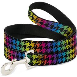 Dog Leash - Houndstooth Black/Rainbow
