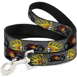 Dog Leash - Hot Rod w/Flame Skull