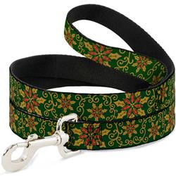 Dog Leash - Holiday Holly Green/Gold/Red
