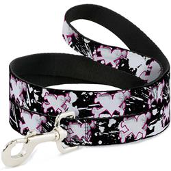Dog Leash - Heart & Cross Bones w/Splatter Black/White
