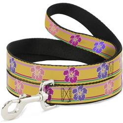 Dog Leash - Hibiscus w/Stripes Gold/Multi Pastel