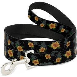 Dog Leash - Hibiscus Flowers/Palm Trees Black/Green/Orange
